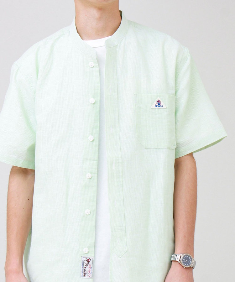 ［WEB限定 SPECIAL SALE！］【GEVACO/ゲバコ】綿麻バンドカラー 半袖シャツ