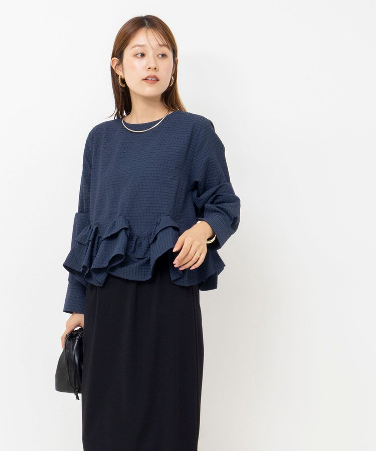 【WEB限定】ウォッシャブル2WAYチェックペプラムフリルブラウス