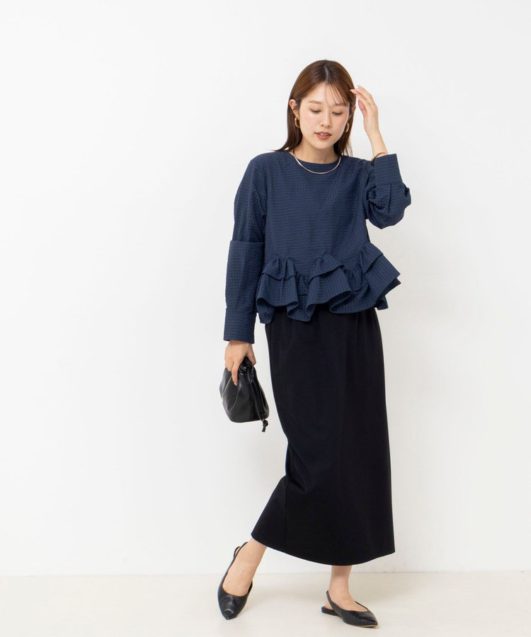 【WEB限定】ウォッシャブル2WAYチェックペプラムフリルブラウス