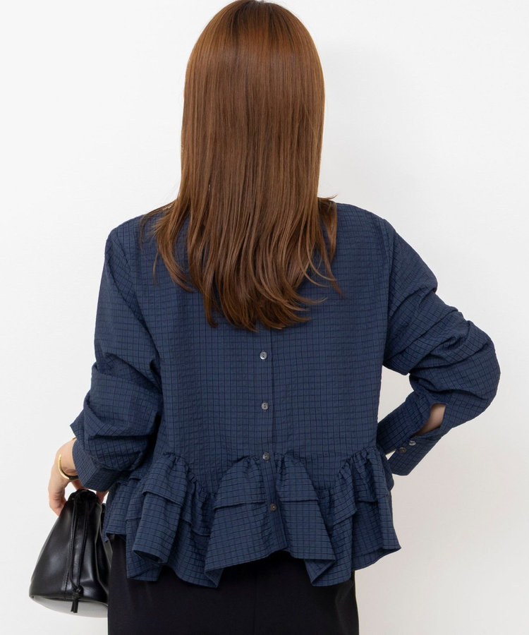【WEB限定】ウォッシャブル2WAYチェックペプラムフリルブラウス