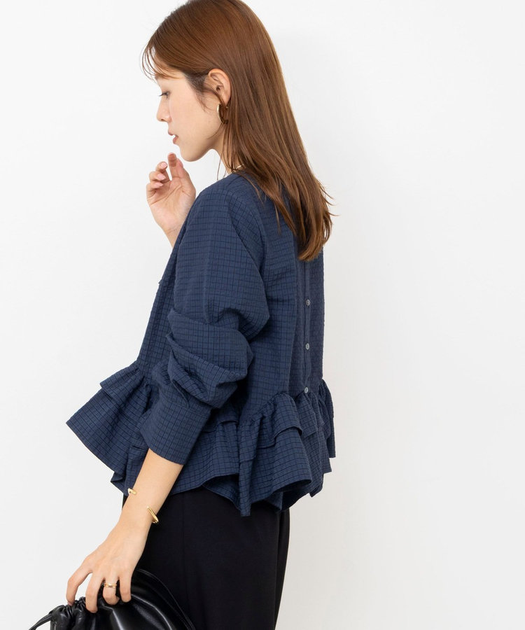 【WEB限定】ウォッシャブル2WAYチェックペプラムフリルブラウス