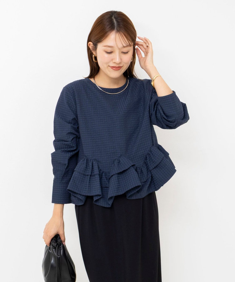 【WEB限定】ウォッシャブル2WAYチェックペプラムフリルブラウス