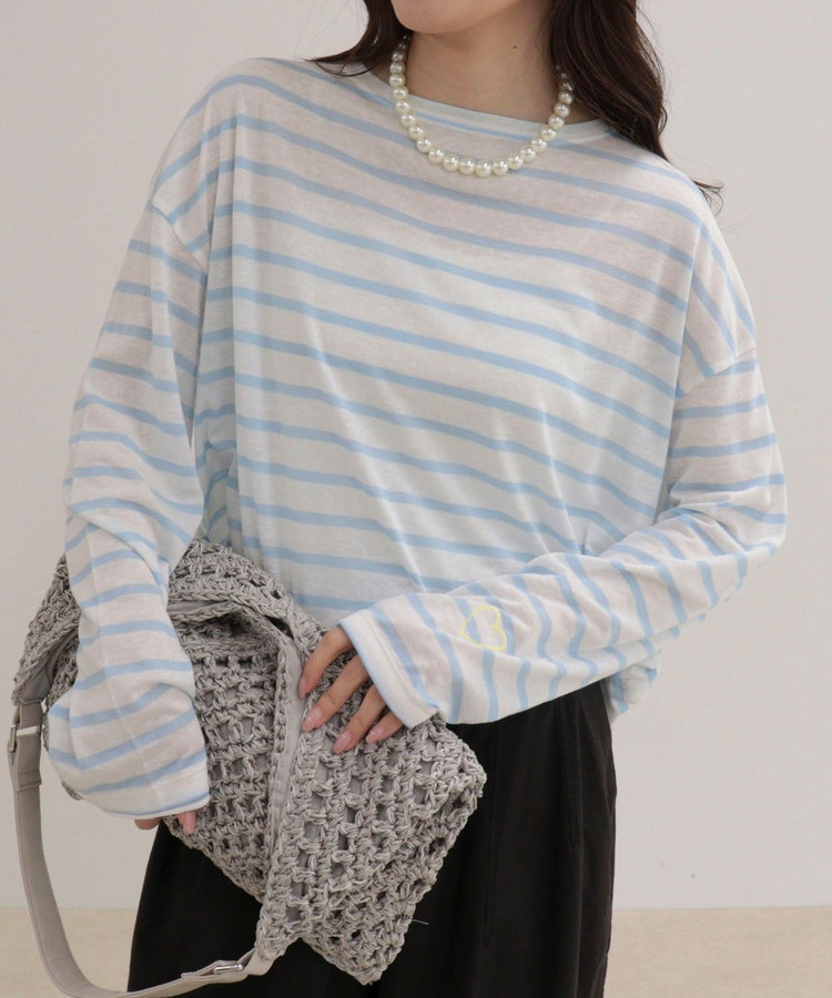 ハートステッチシアーボーダーロンTシャツ