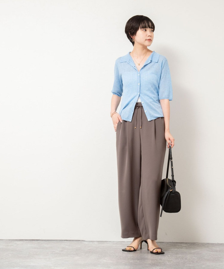 《セットアップ対応》ウォッシャブルダブルクロスサテンイージーワイドパンツ