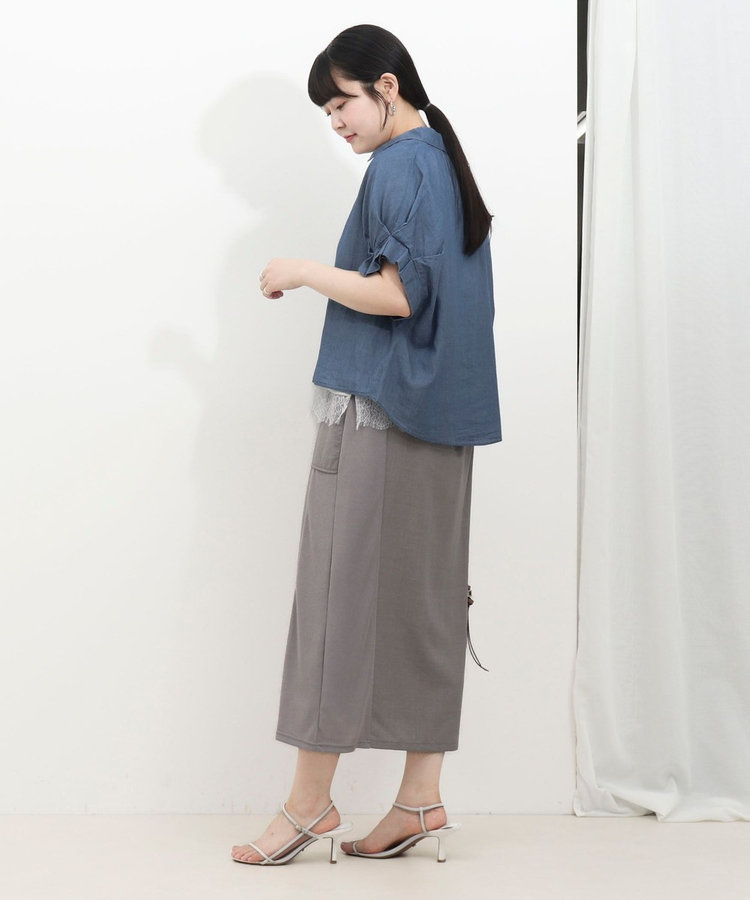 《セットアップ対応》シアーデニム袖タックブラウス