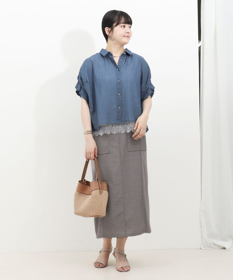 《セットアップ対応》シアーデニム袖タックブラウス