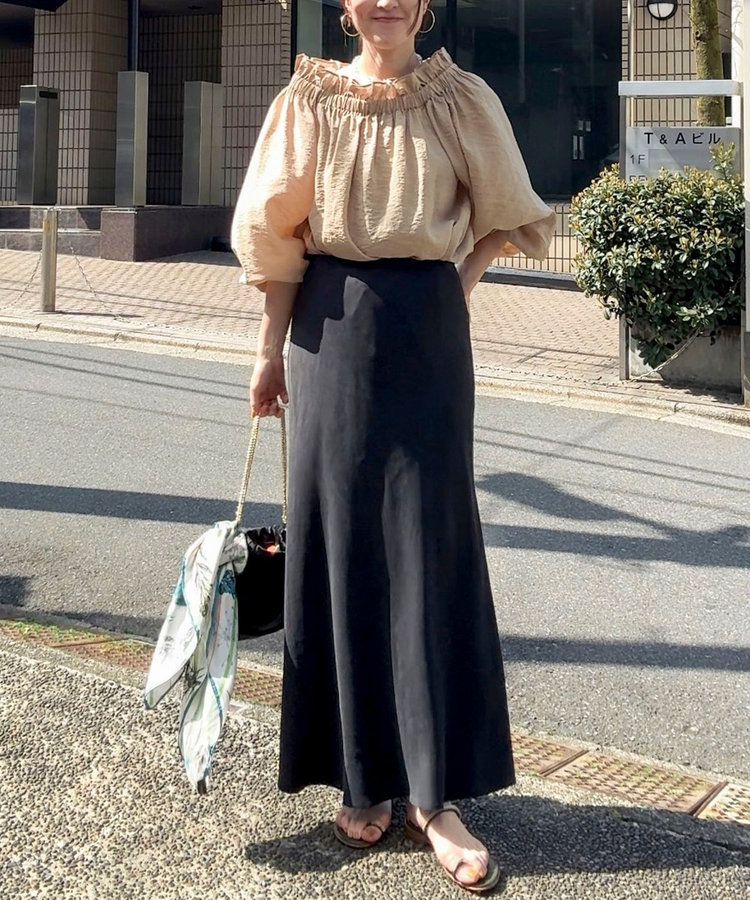 ウォッシャブルシアーシルクワッシャーオフショルブラウス