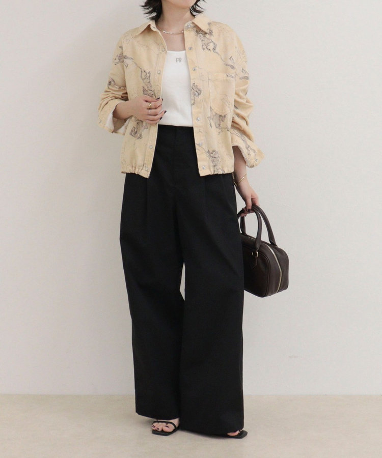 裾ドロストデニム/ホース柄シャツ