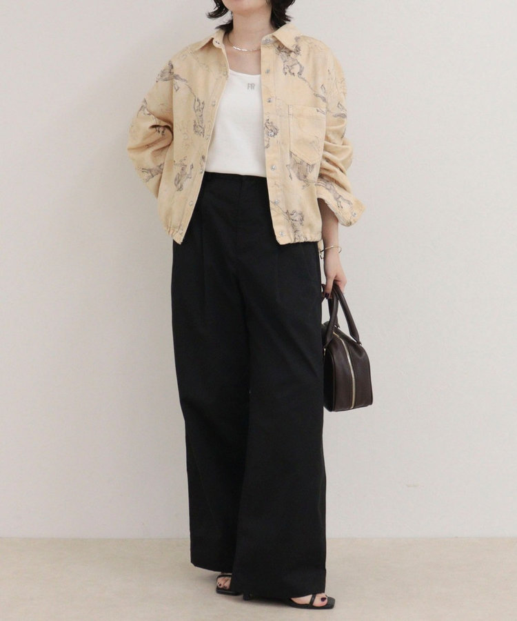 裾ドロストデニム/ホース柄シャツ