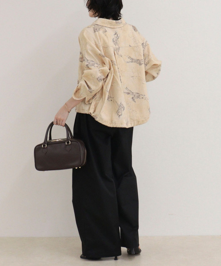 裾ドロストデニム/ホース柄シャツ