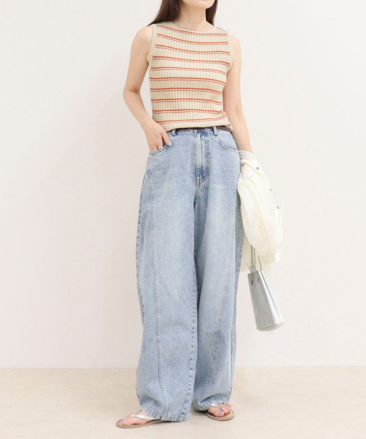 ［WEB限定 SPECIAL SALE！］ボーダーリブニットノースリーブプルオーバー