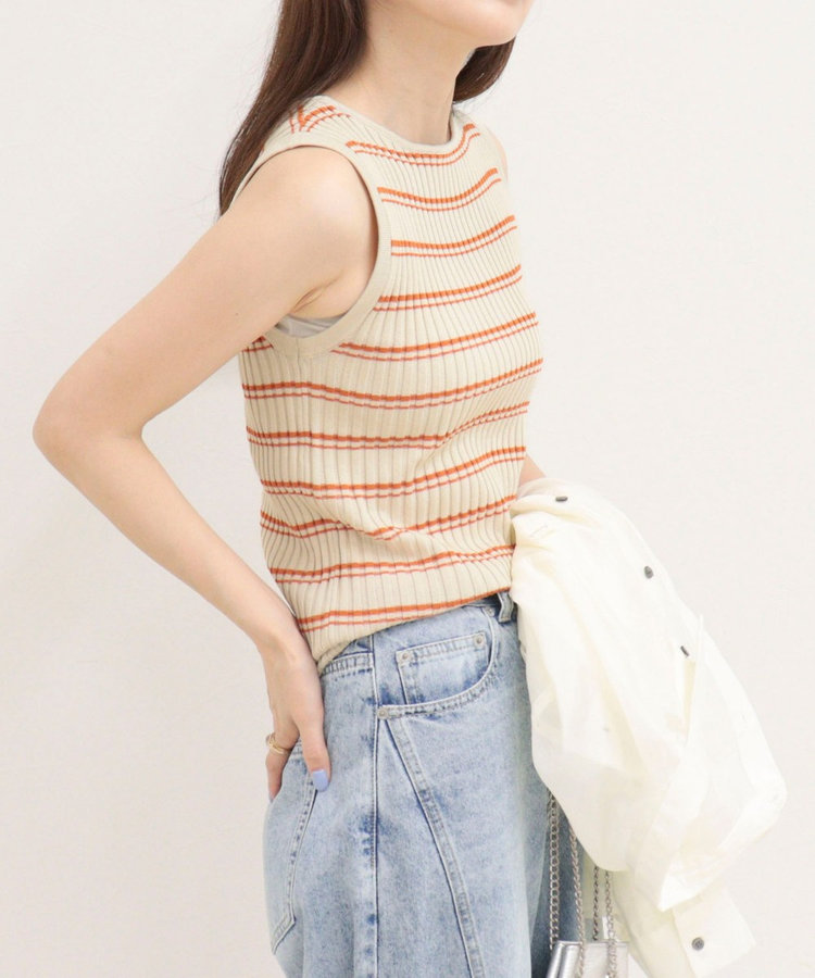 ［WEB限定 SPECIAL SALE！］ボーダーリブニットノースリーブプルオーバー