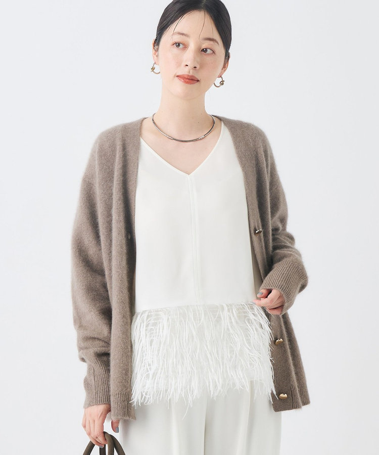 《手洗い可能》ヘアリー長めVネックカーディガン