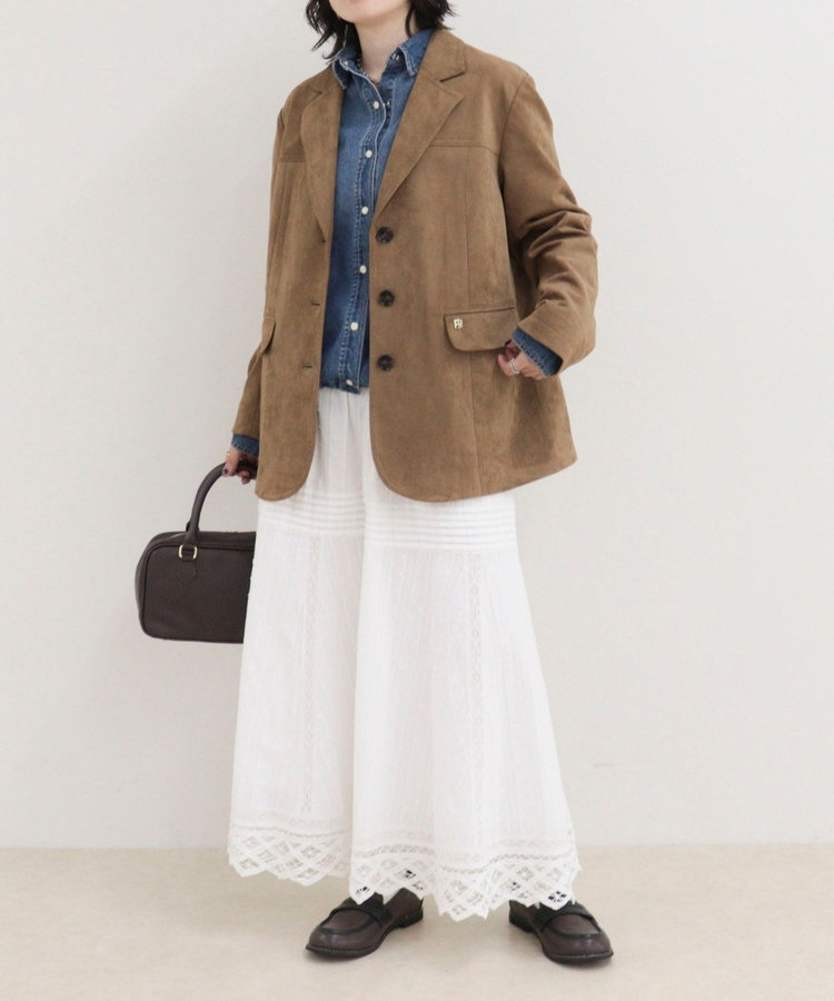 裾ドロストデニム/ホース柄シャツ