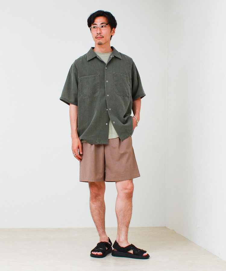 【セットアップ対応】麻調ウォッシュ ショートスリーブシャツ