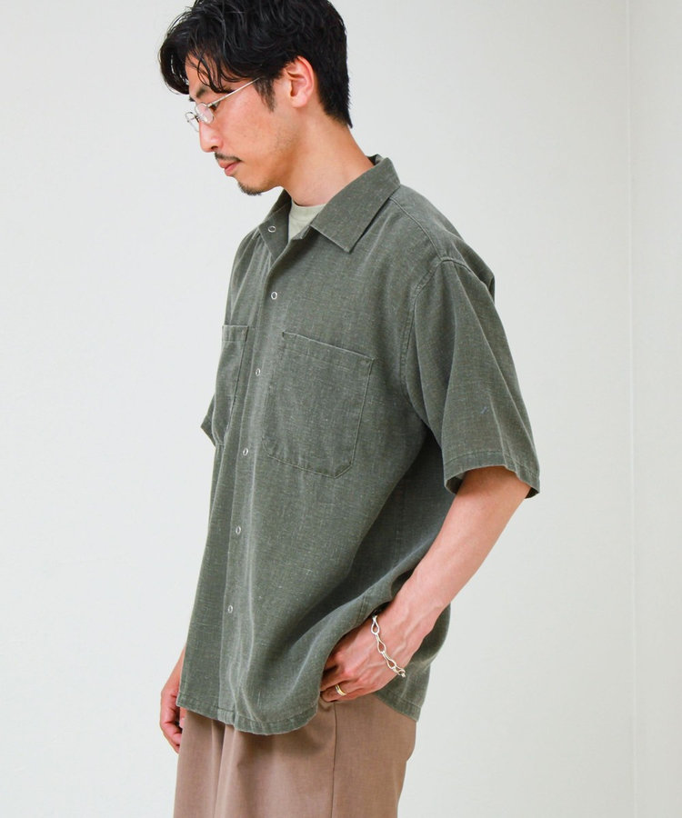 【セットアップ対応】麻調ウォッシュ ショートスリーブシャツ