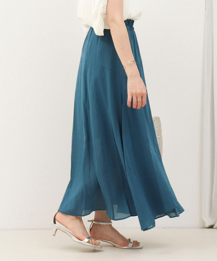 麻調シアーラップ風フレアスカート