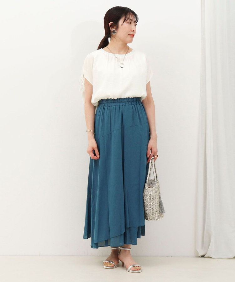 麻調シアーラップ風フレアスカート