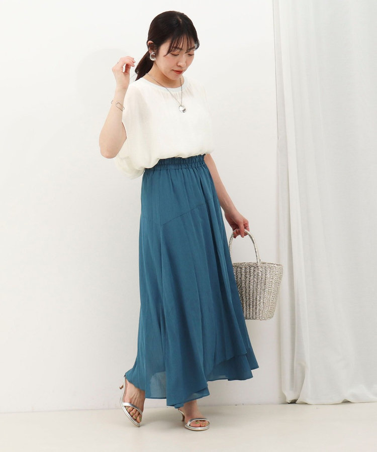 麻調シアーラップ風フレアスカート
