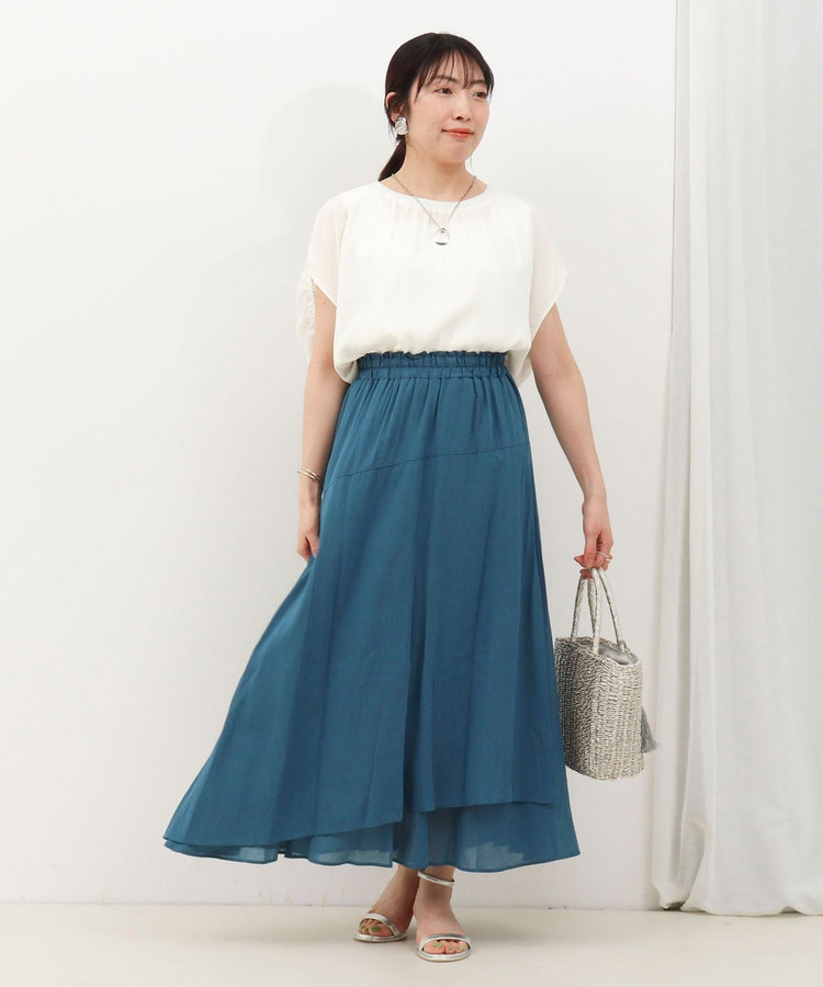 麻調シアーラップ風フレアスカート