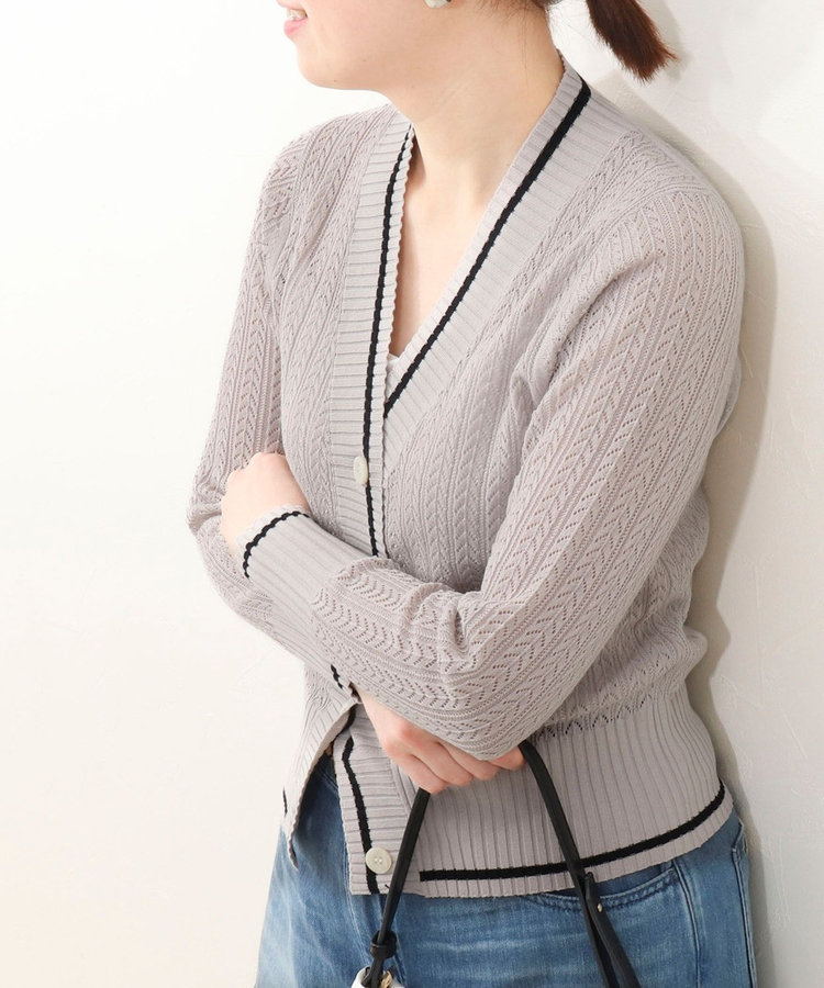 松葉柄ライン入りカーディガン