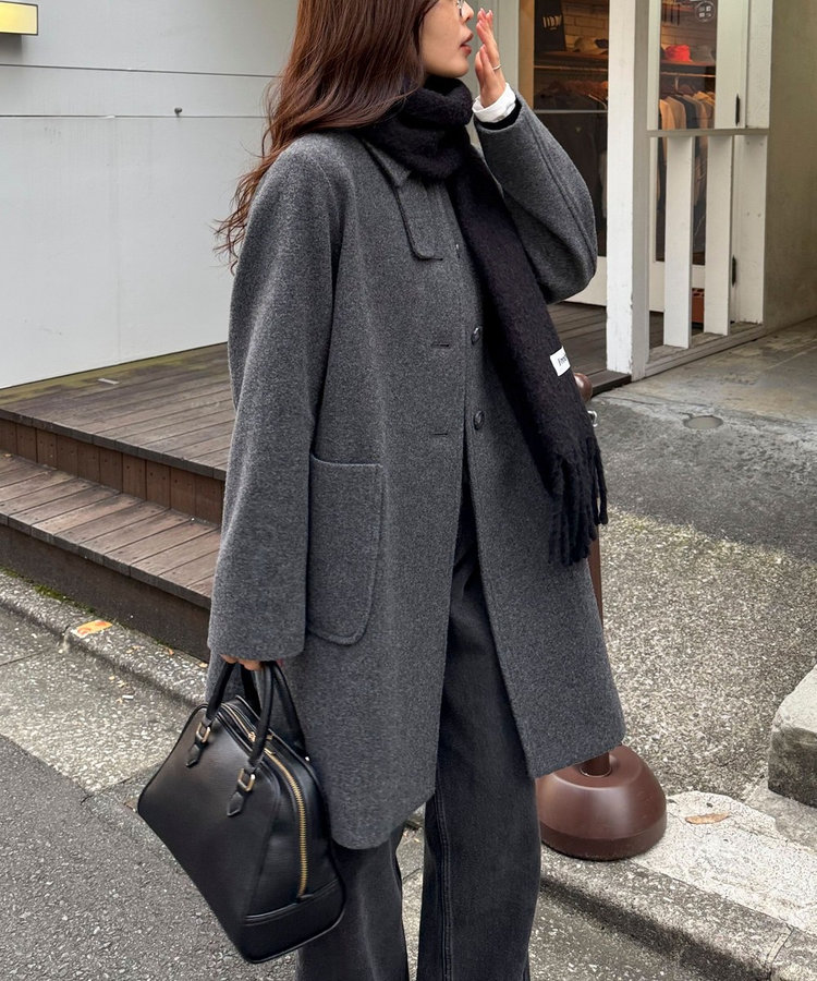 Super100ステンカラーミドルコート（5-0021-6-28-001）｜fredy emue