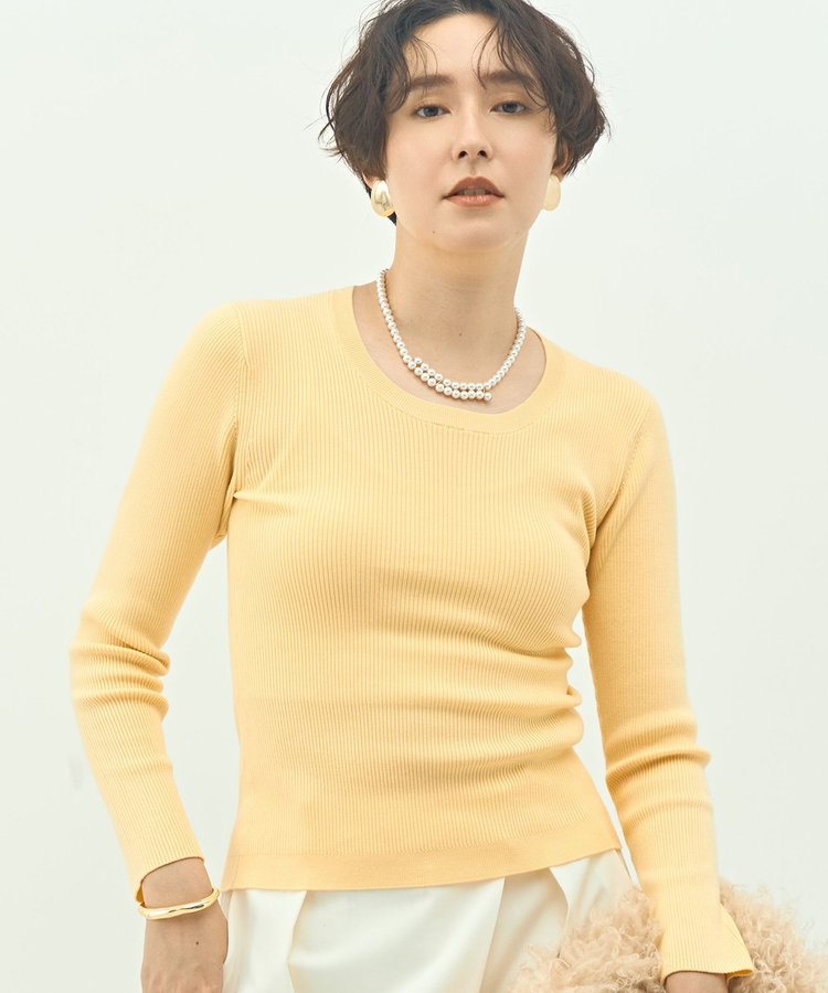 《アンサンブル対応》《手洗い可能》カシミヤ混リブUネックプルオーバー