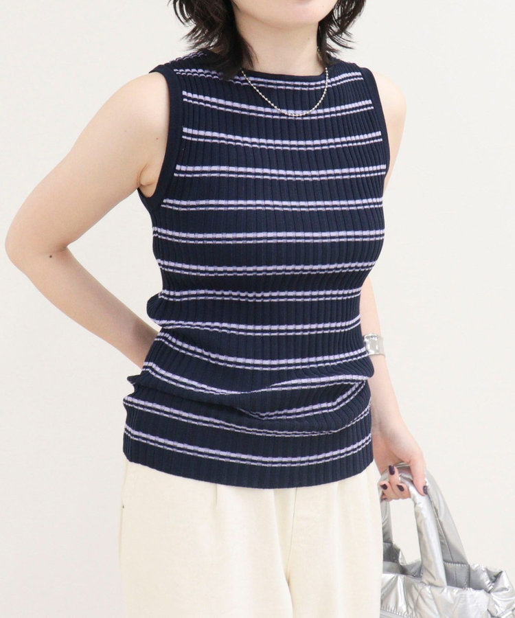 ［WEB限定 SPECIAL SALE！］ボーダーリブニットノースリーブプルオーバー