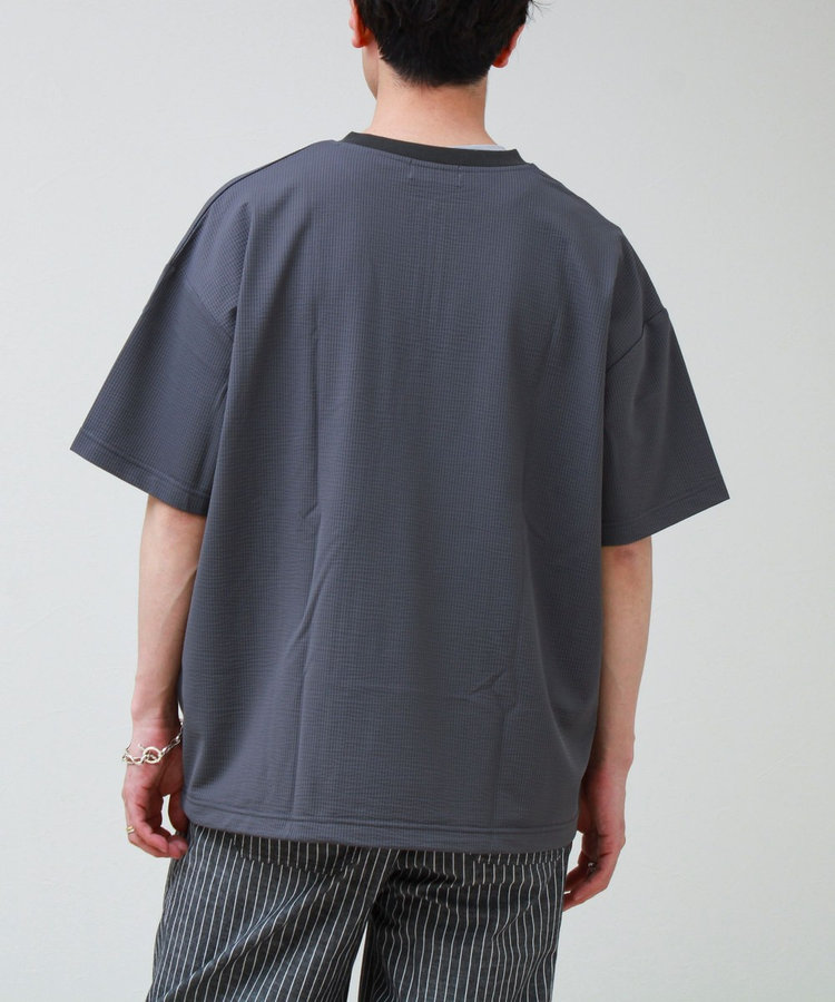 カットサッカー ハーフジップTシャツ