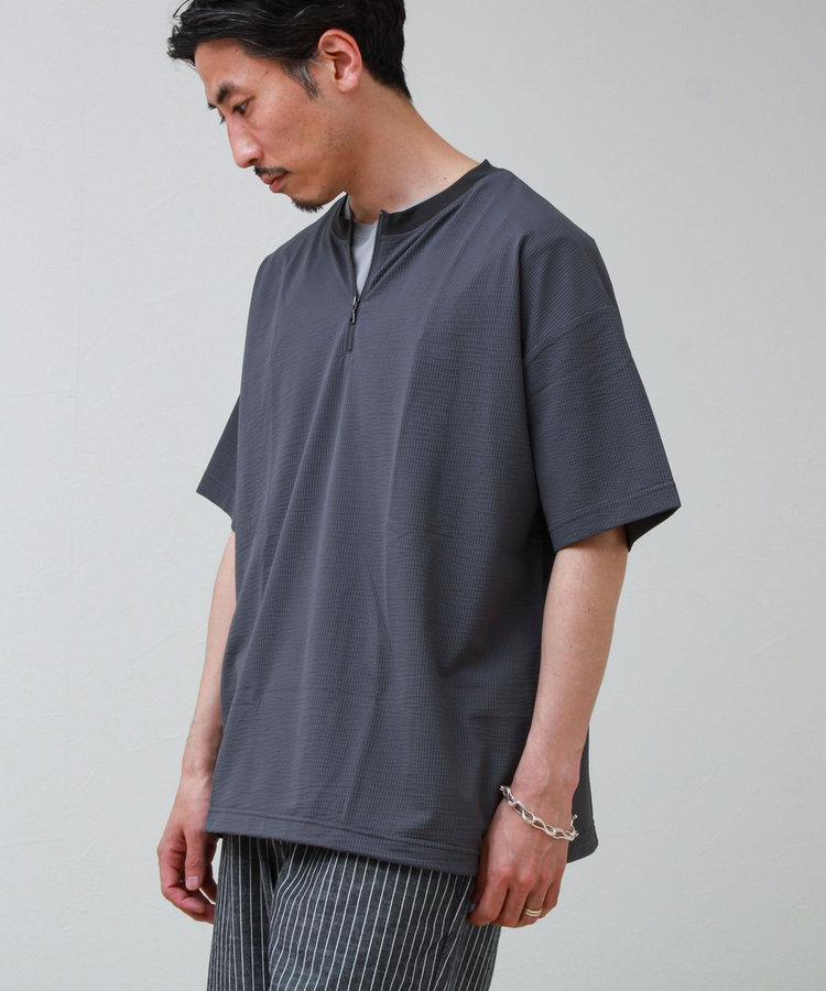 カットサッカー ハーフジップTシャツ