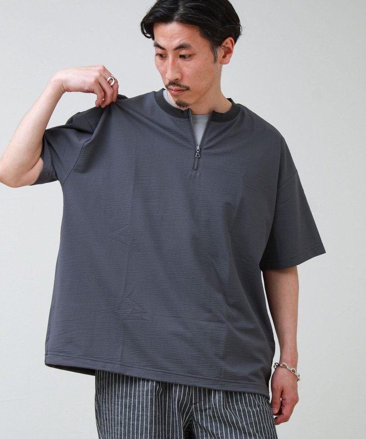 カットサッカー ハーフジップTシャツ