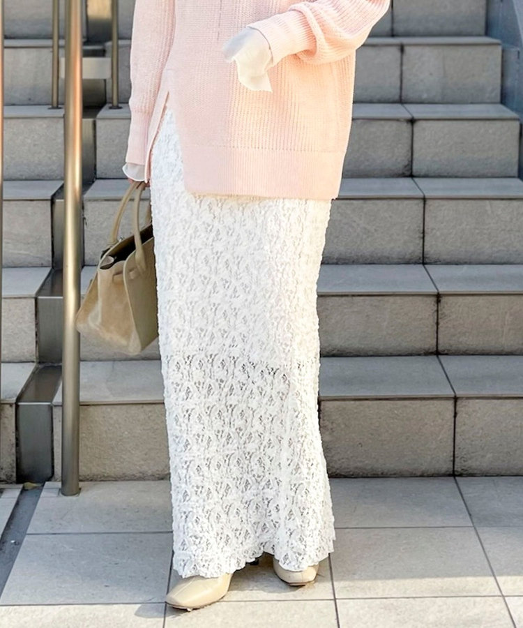 ウォッシャブルストレッチレースタイトスカート（6-0030-1-06-004