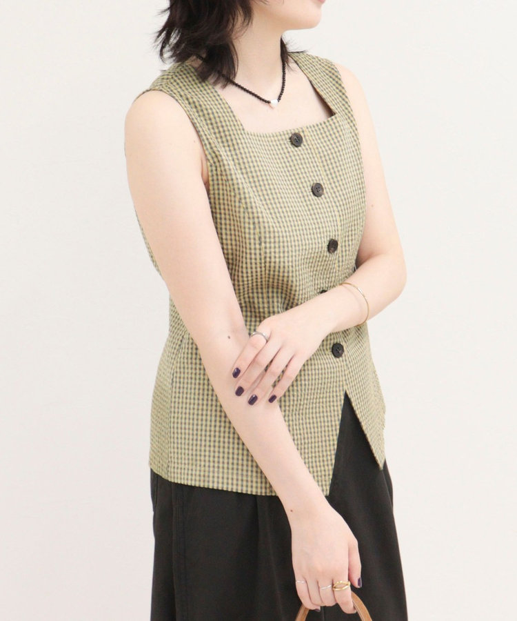 ［WEB限定 SPECIAL SALE！］《セットアップ対応》ギンガム/無地ジレブラウス