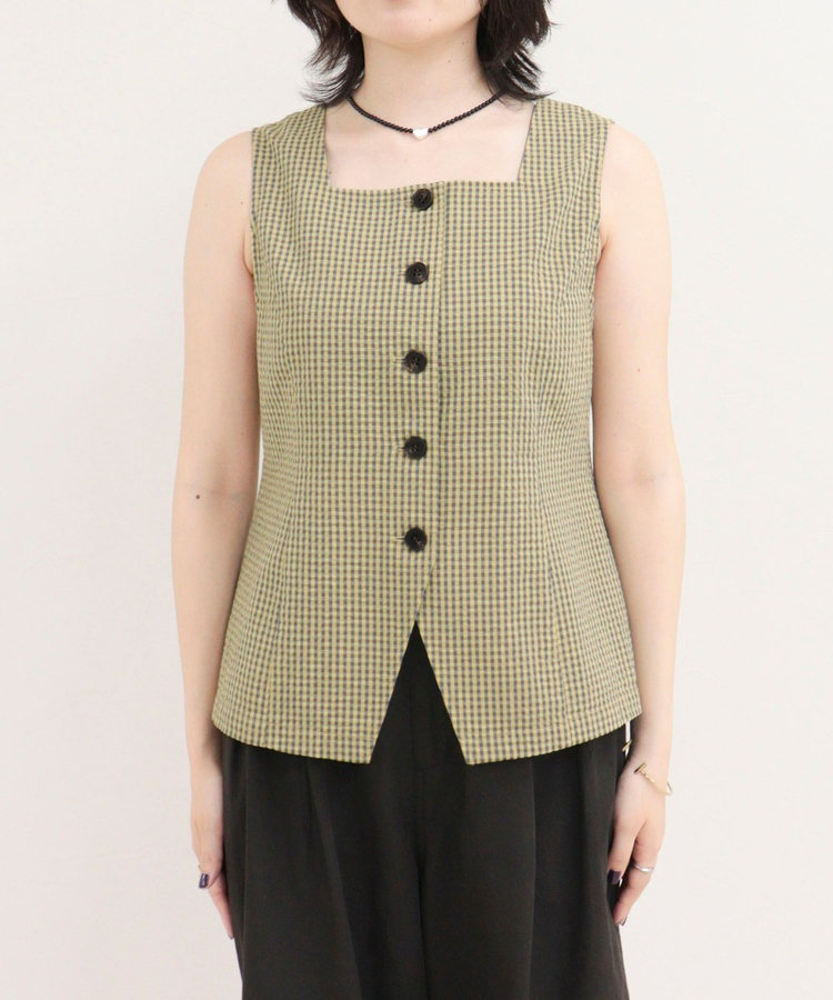 ［WEB限定 SPECIAL SALE！］《セットアップ対応》ギンガム/無地ジレブラウス