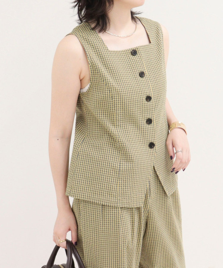 ［WEB限定 SPECIAL SALE！］《セットアップ対応》ギンガム/無地ジレブラウス