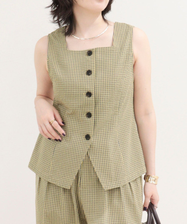 ［WEB限定 SPECIAL SALE！］《セットアップ対応》ギンガム/無地ジレブラウス