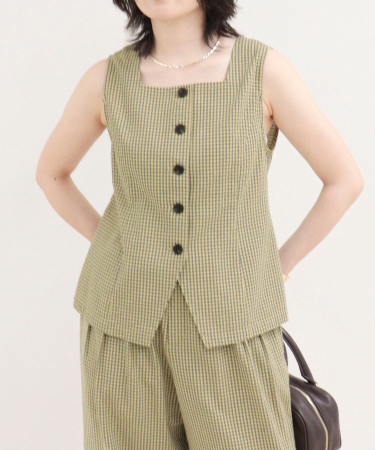［WEB限定 SPECIAL SALE！］《セットアップ対応》ギンガム/無地ジレブラウス