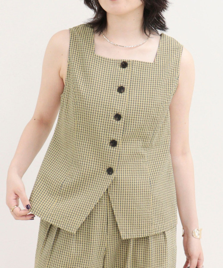 ［WEB限定 SPECIAL SALE！］《セットアップ対応》ギンガム/無地ジレブラウス