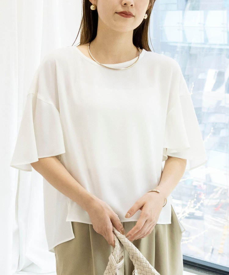 【WEB限定】ウォッシャブルストレッチジョーゼットラッフル袖ブラウス