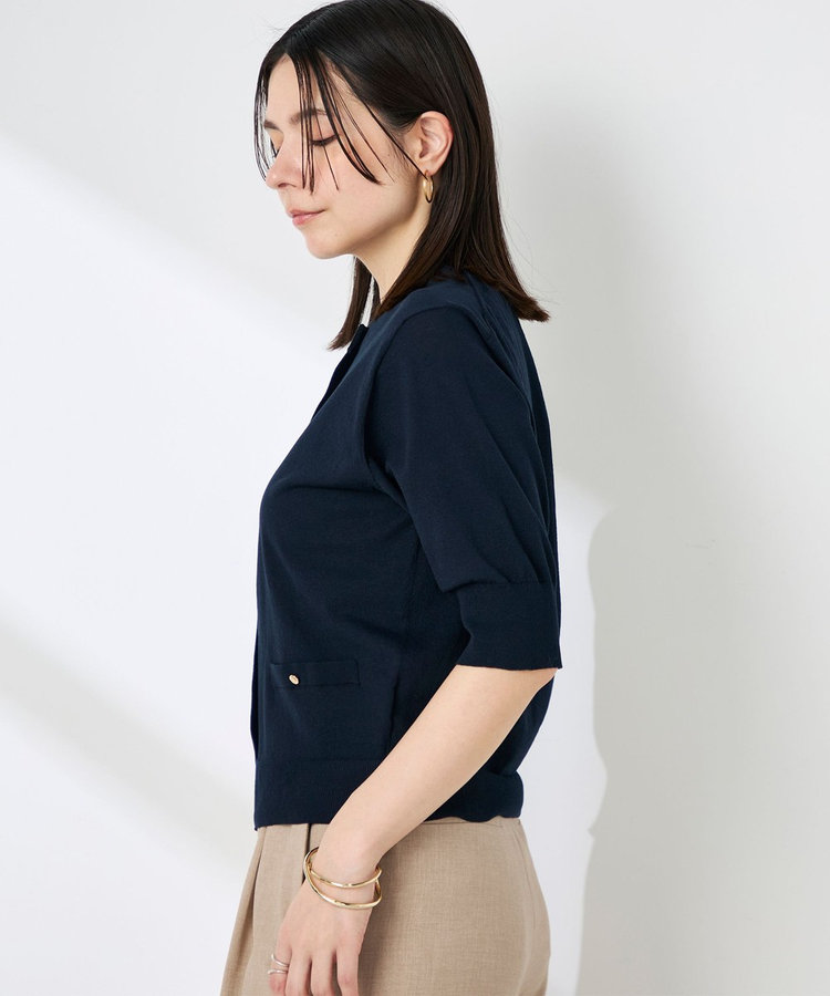《手洗い可能》エアリーストレッチ5分袖Cネックカーディガン