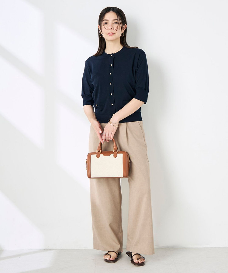 《手洗い可能》エアリーストレッチ5分袖Cネックカーディガン