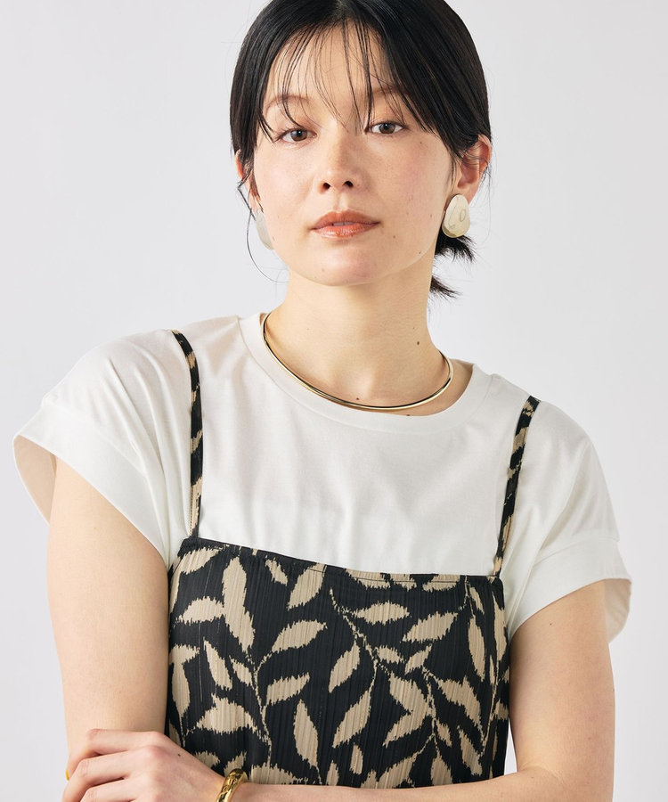 【Import Fabric】ウォッシャブル楊柳リーフ柄ウエストリボンワンピース
