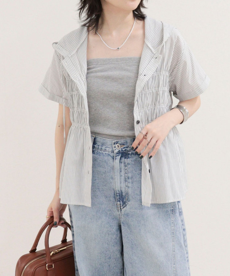 ［WEB限定 SPECIAL SALE！］シャーリングフーディシャツブラウス