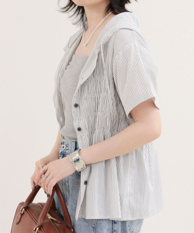 ［WEB限定 SPECIAL SALE！］シャーリングフーディシャツブラウス