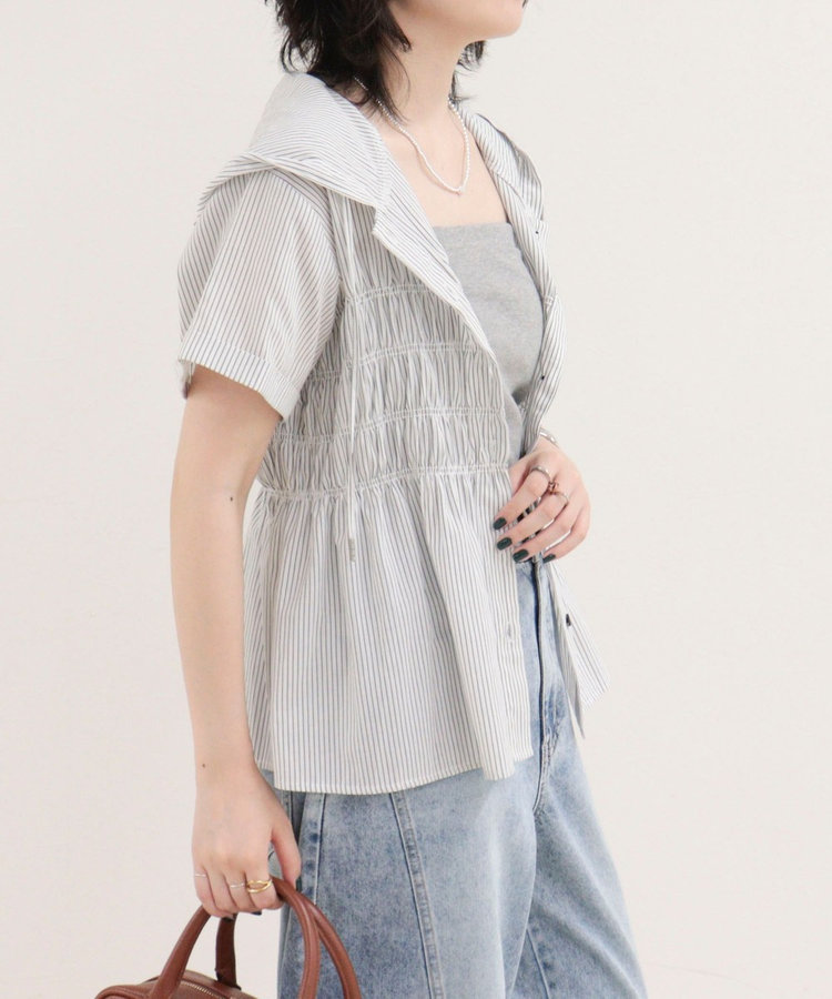 ［WEB限定 SPECIAL SALE！］シャーリングフーディシャツブラウス