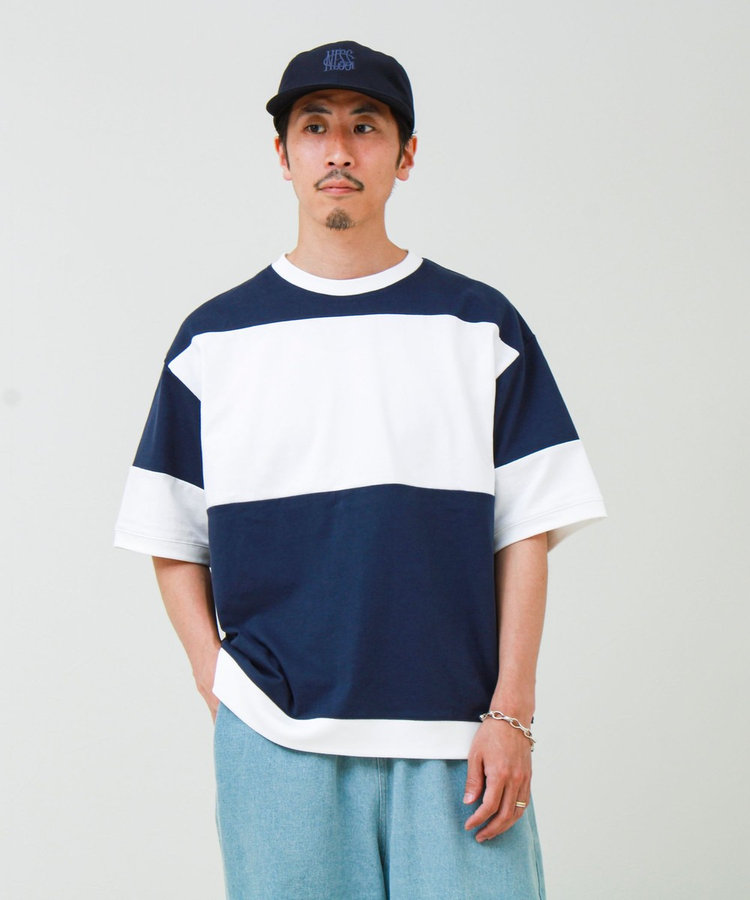 【バックプリントが映える】切り替え GOODNESS オーバーストライプ Tシャツ