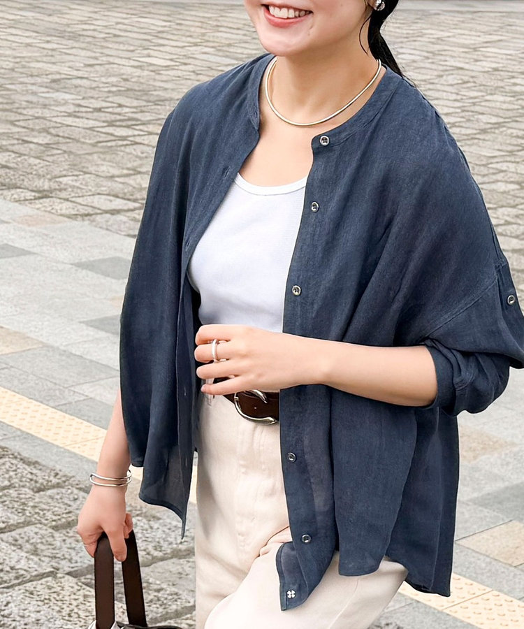 シアーデニムバンドカラーシャツ（6-0819-2-01-006）｜MICO COULIER