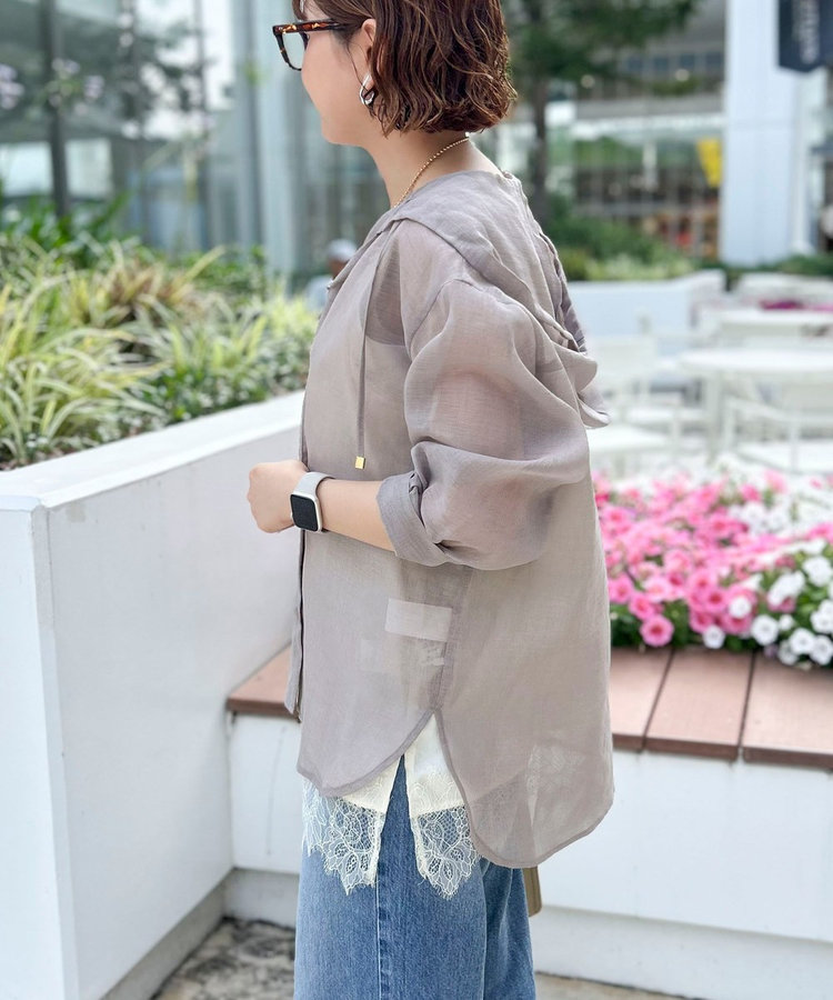 シアーリネンライクフードシャツ