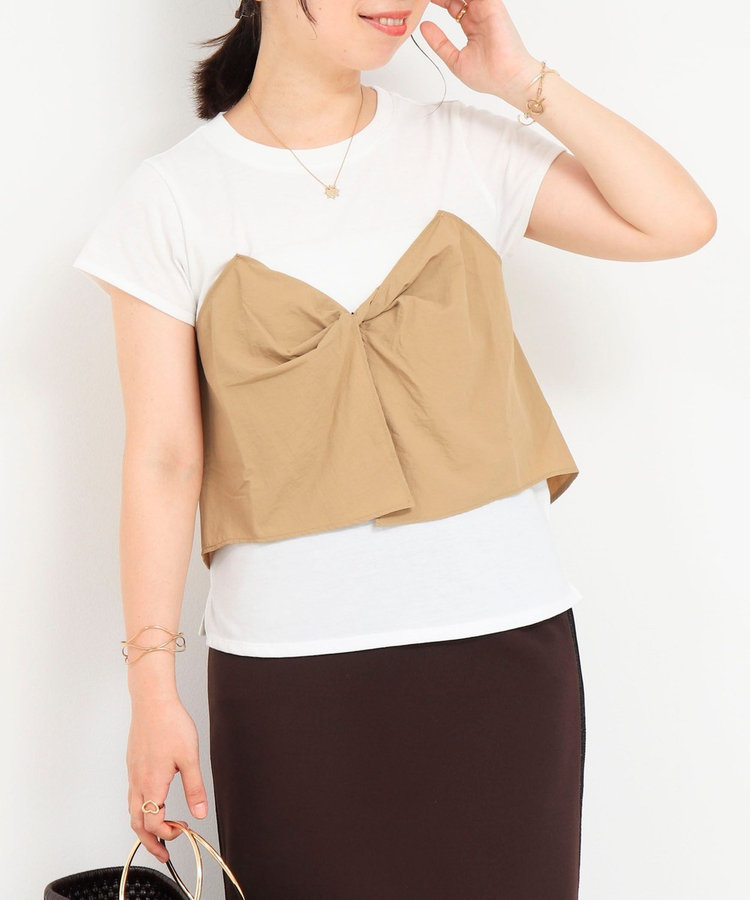 Babbits Country Club ブラウンVネックシャツ＆スカート OUTLET限定 TIME SALE！］ねじりビスチェドッキングTシャツ（5-0874-3