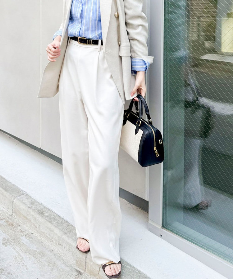 NEW morisachi《セットアップ対応》ウォッシャブルストレッチツイルイージーワイドパンツ